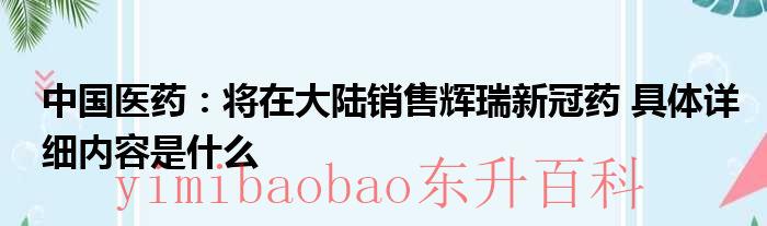 中国医药：将在大陆销售辉瑞新冠药 具体详细内容是什么