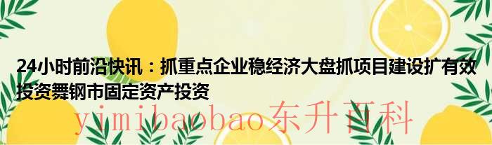 24小时前沿快讯：抓重点企业稳经济大盘抓项目建设扩有效投资舞钢市固定资产投资
