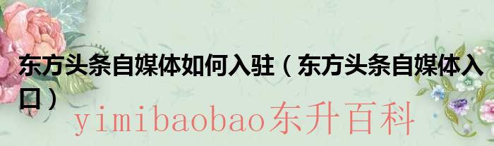 东方头条自媒体如何入驻（东方头条自媒体入口）