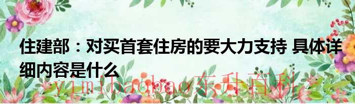 住建部：对买首套住房的要大力支持 具体详细内容是什么