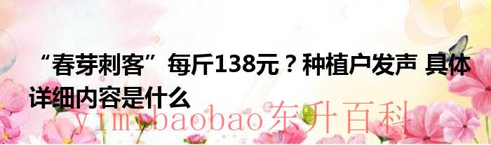 “春芽刺客”每斤138元？种植户发声 具体详细内容是什么