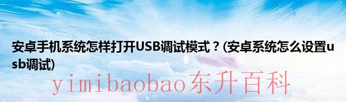 怎么打开安卓手机usb调试 怎么打开安卓手机