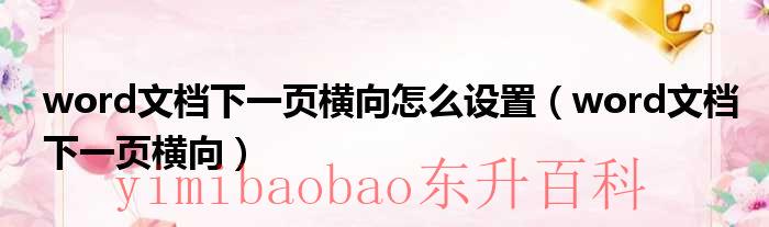 word文档下一页变成横向 word文档下一页横向怎么弄